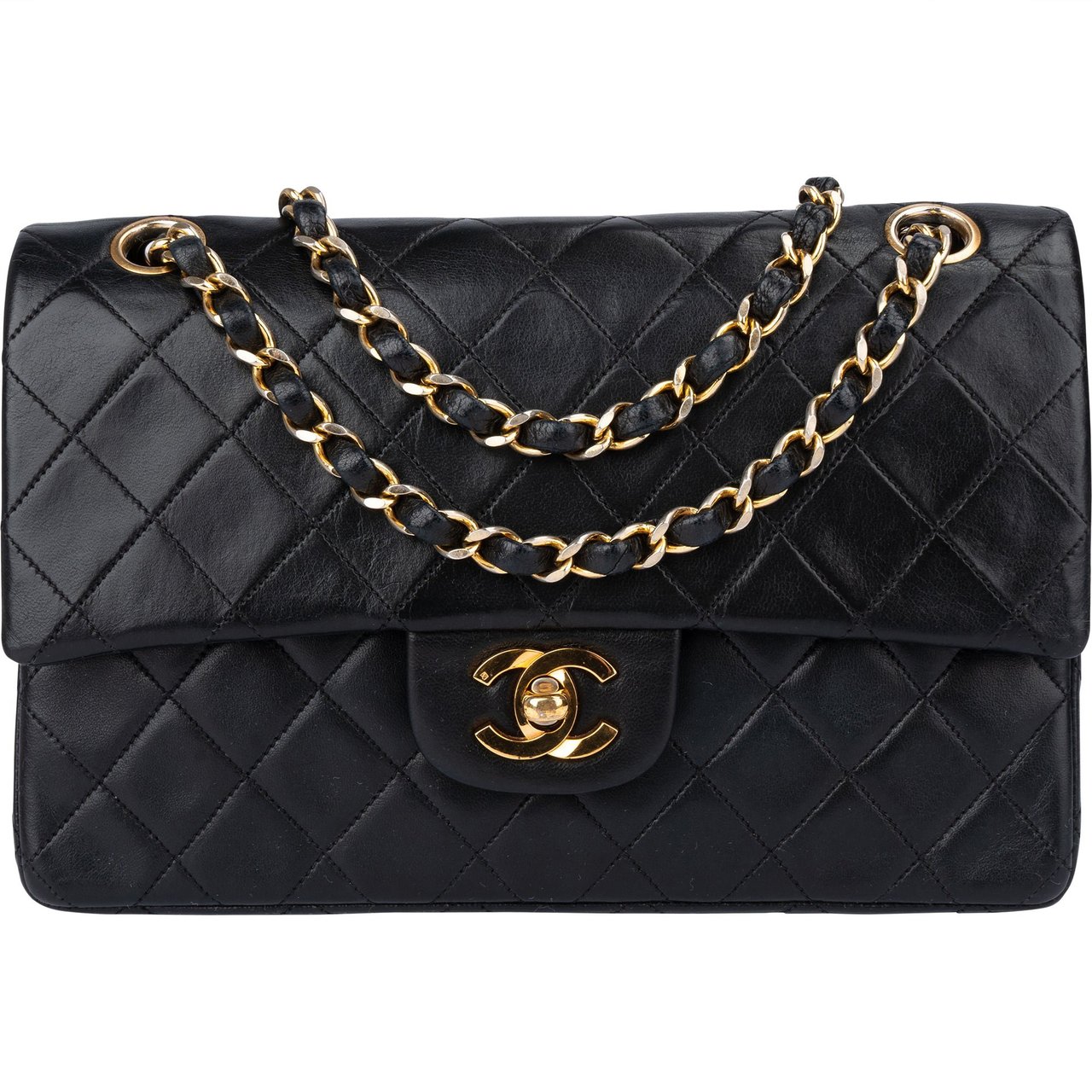 Chanel Chanel Quilted Lambskin 24K Gold Small Double Flap Shoulder Bag Zwart
