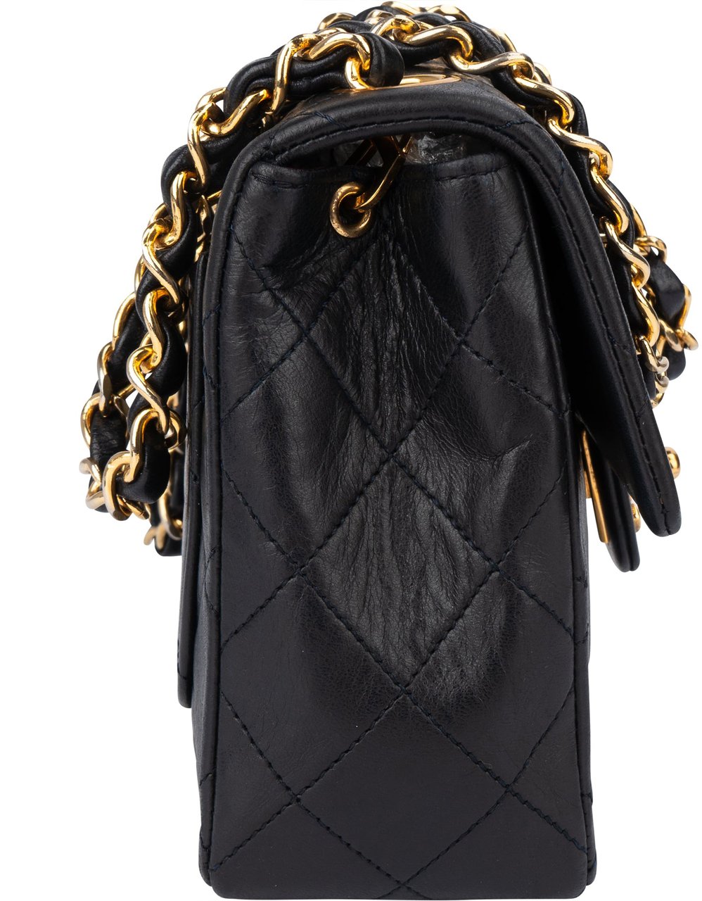 Chanel Chanel Quilted Lambskin 24K Gold Single Flap Crossbody Bag Zwart
