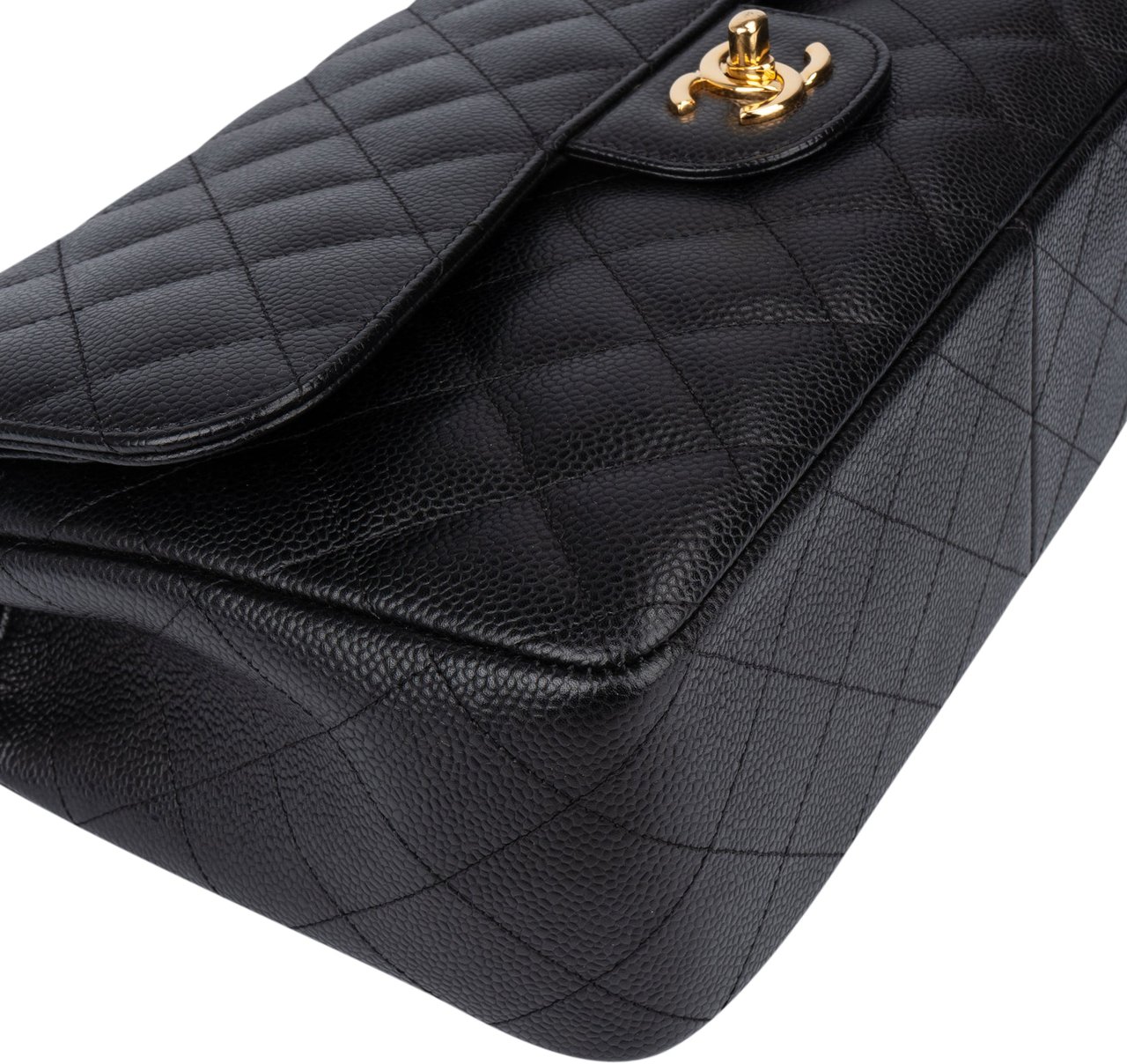 Chanel Chanel Quilted Caviar Leather Jumbo Double Flap Crossbody Bag Zwart
