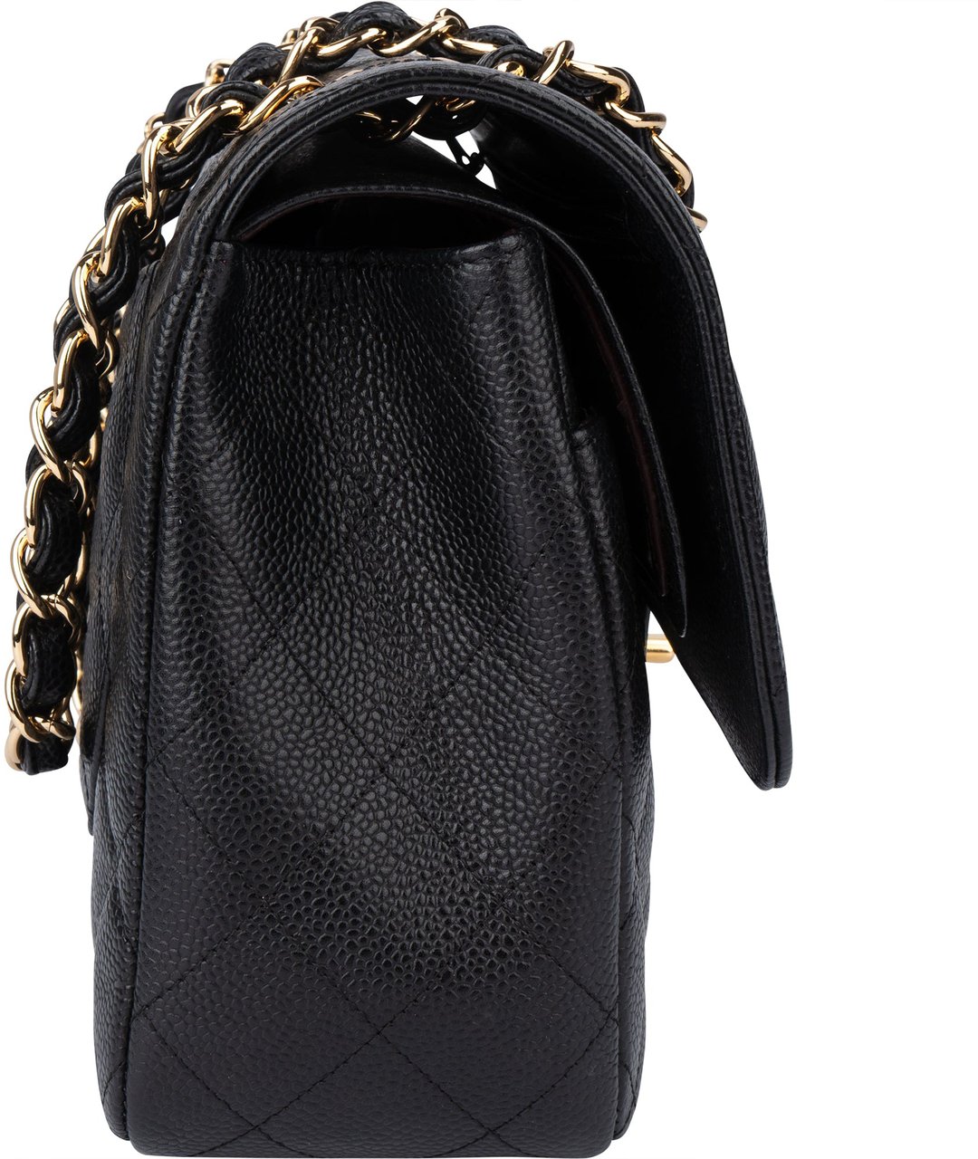 Chanel Chanel Quilted Caviar Leather Jumbo Double Flap Crossbody Bag Zwart