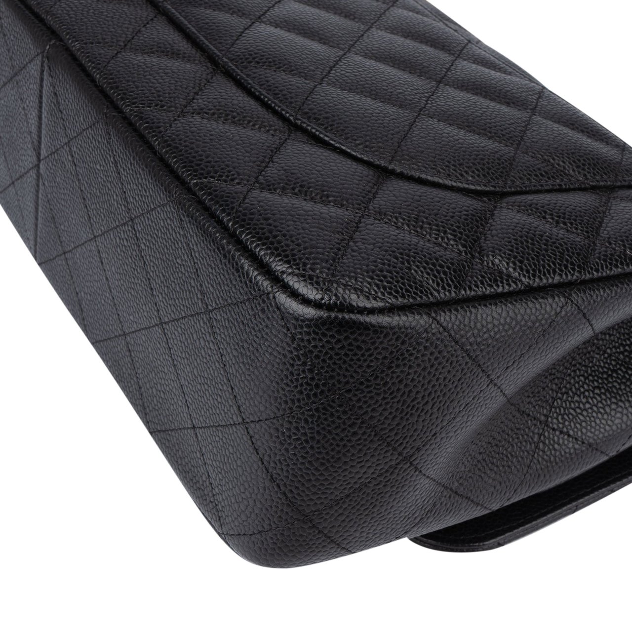 Chanel Chanel Quilted Caviar Leather Jumbo Double Flap Crossbody Bag Zwart