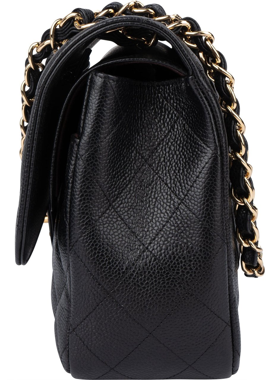 Chanel Chanel Quilted Caviar Leather Jumbo Double Flap Crossbody Bag Zwart