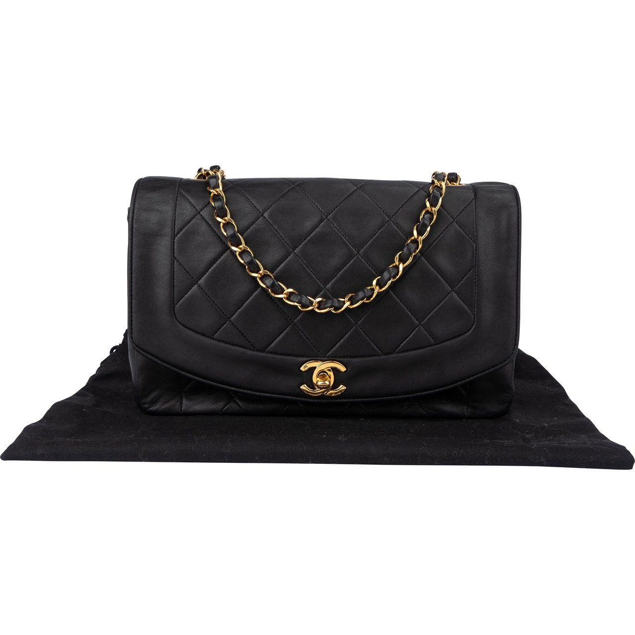 Chanel Chanel Quilted Lambskin 24K Gold Single Flap Crossbody Bag Zwart