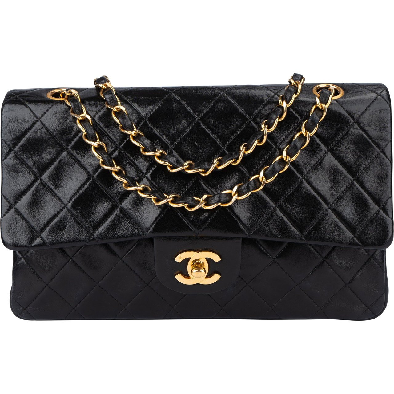 Chanel Chanel Quilted Lambskin 24K Gold Medium Double Flap Crossbody Bag Zwart