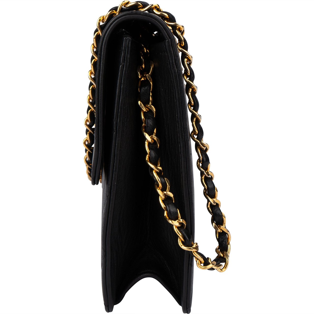 Chanel Chanel Quilted Lambskin 24K Gold Single Flap Shoulder Bag Zwart