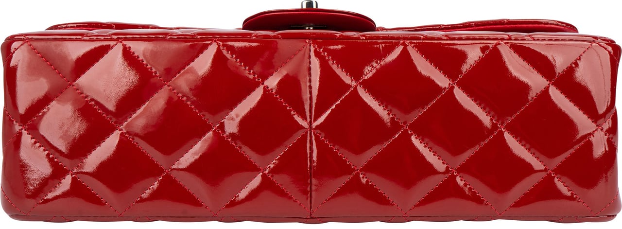 Chanel Chanel Quilted Patent Leather Palladium Jumbo Double Flap Crossbody Bag Rood