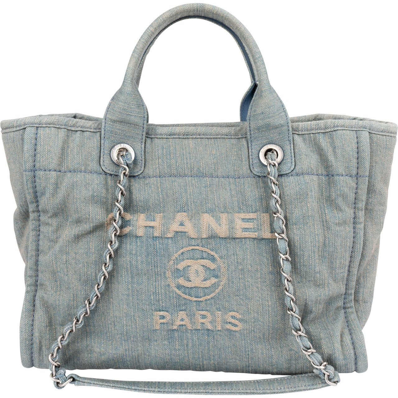 Chanel Denim Deauville Small Tote Shoulder Handbag Lichtblauw