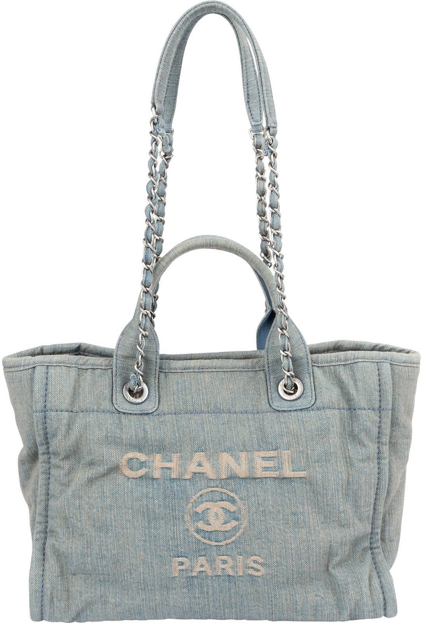 Chanel Denim Deauville Small Tote Shoulder Handbag Lichtblauw