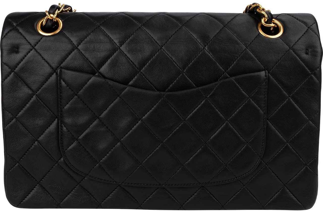 Chanel Quilted Lambskin 24K Gold Medium Double Flap Shoulder Bag Zwart