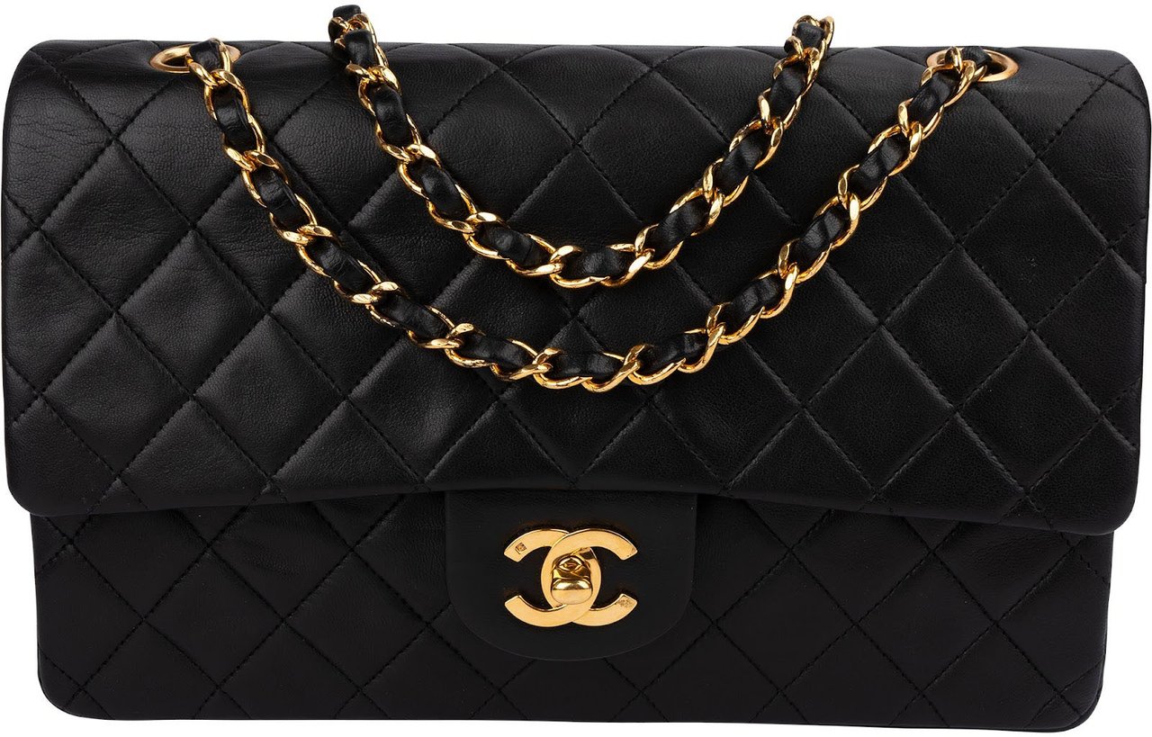 Chanel Quilted Lambskin 24K Gold Medium Double Flap Shoulder Bag Zwart