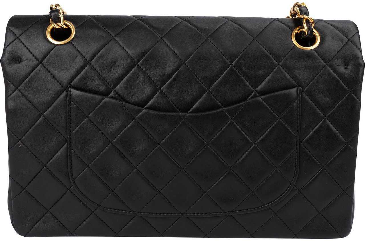 Chanel Quilted Lambskin 24K Gold Medium Double Flap Shoulder Bag Zwart