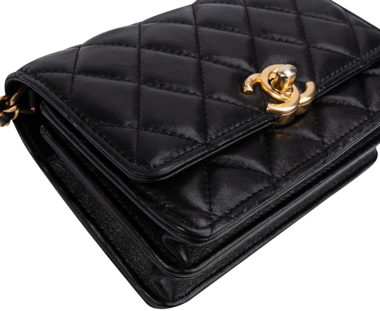 Chanel Quilted Lambskin Rectangular Wallet On Chain Crossbody Bag Zwart