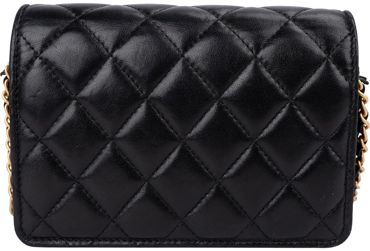 Chanel Quilted Lambskin Rectangular Wallet On Chain Crossbody Bag Zwart