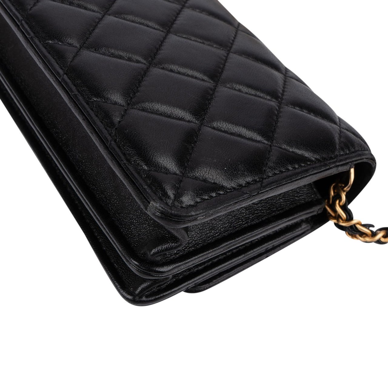 Chanel Quilted Lambskin Rectangular Wallet On Chain Crossbody Bag Zwart
