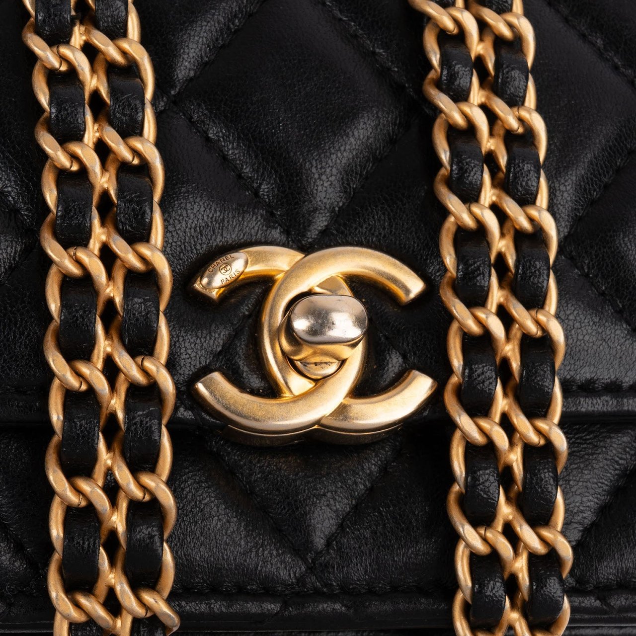 Chanel Quilted Lambskin Rectangular Wallet On Chain Crossbody Bag Zwart