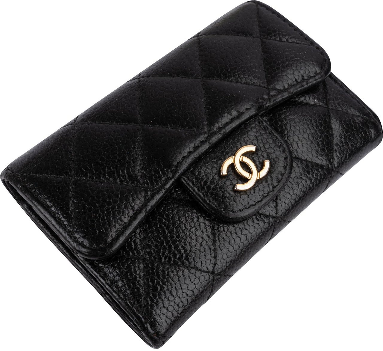Chanel Quilted Caviar Classic Flap Card Holder Wallet Zwart