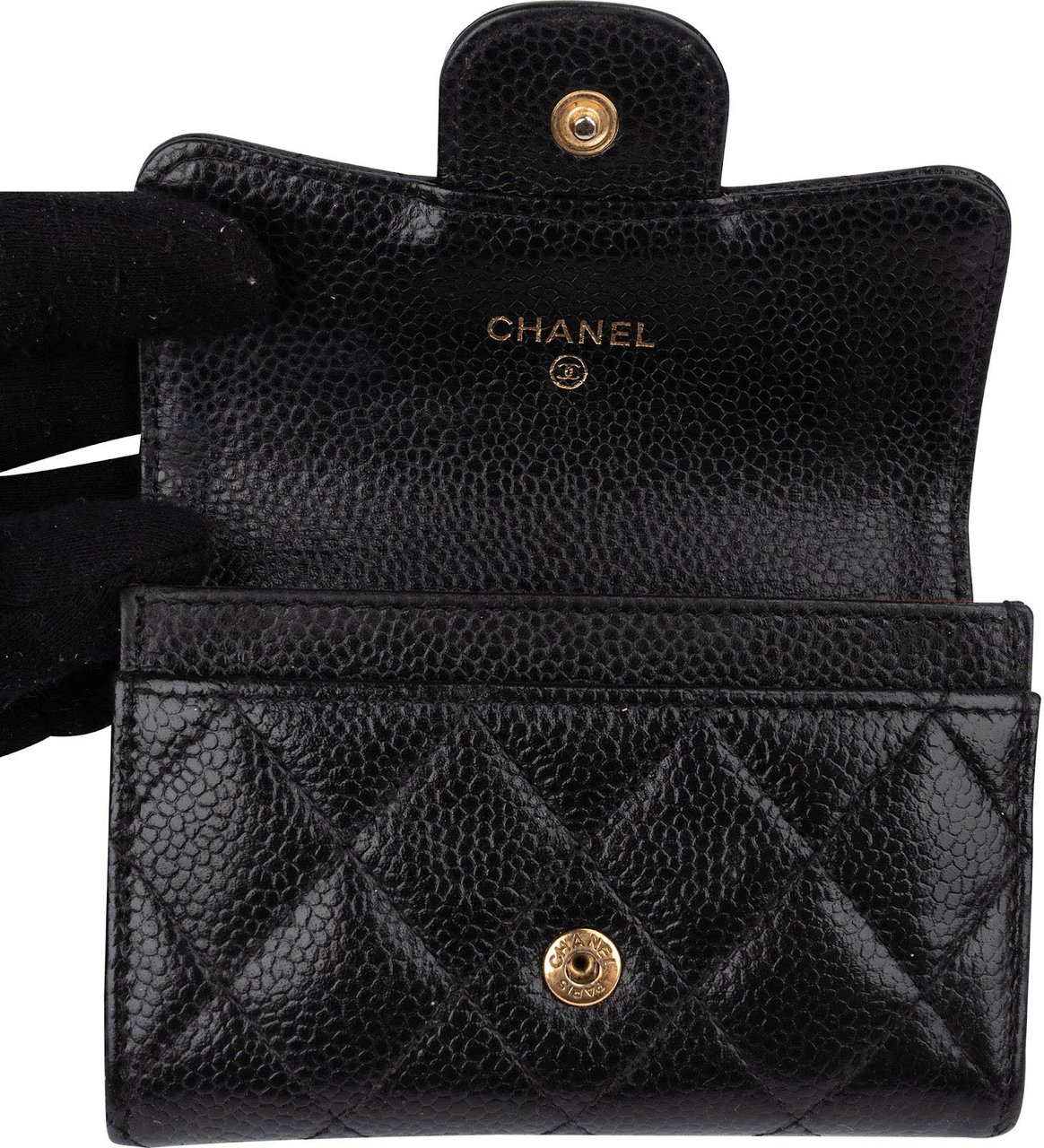 Chanel Quilted Caviar Classic Flap Card Holder Wallet Zwart