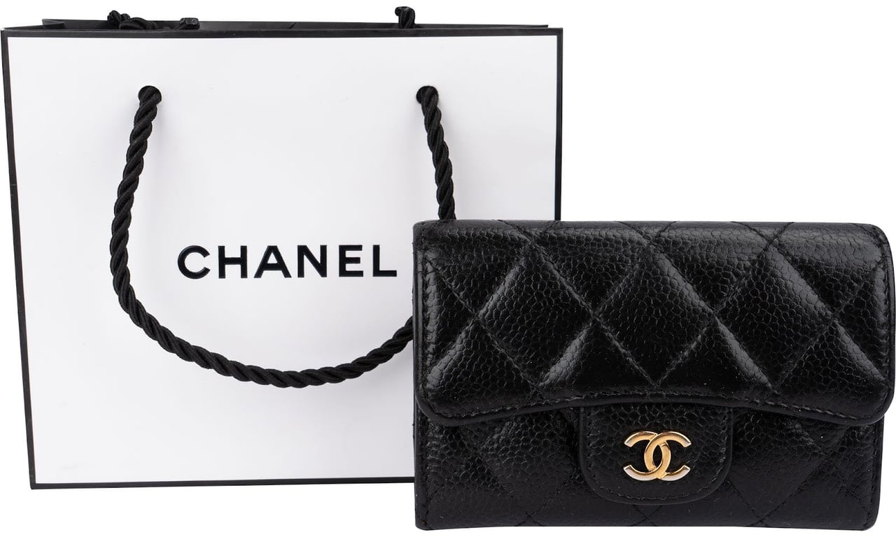 Chanel Quilted Caviar Classic Flap Card Holder Wallet Zwart