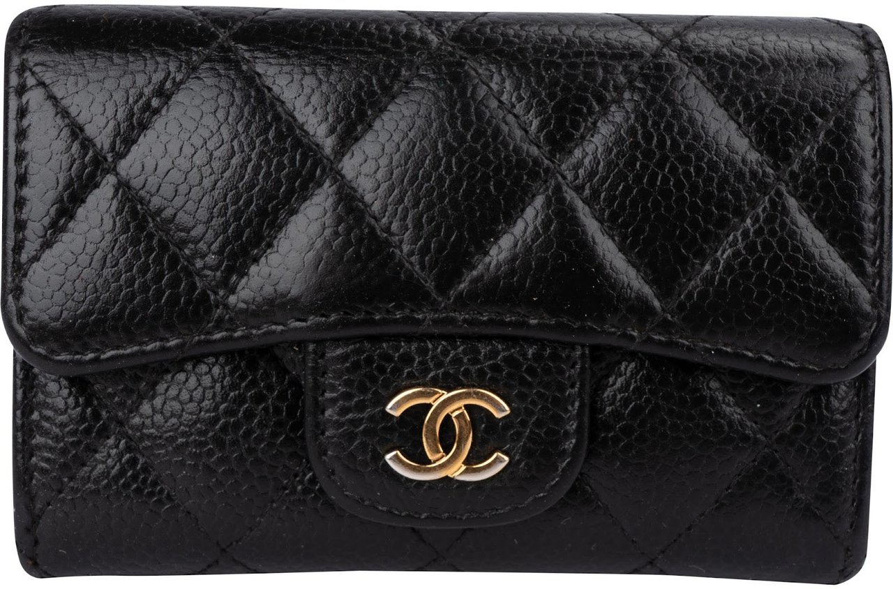 Chanel Quilted Caviar Classic Flap Card Holder Wallet Zwart