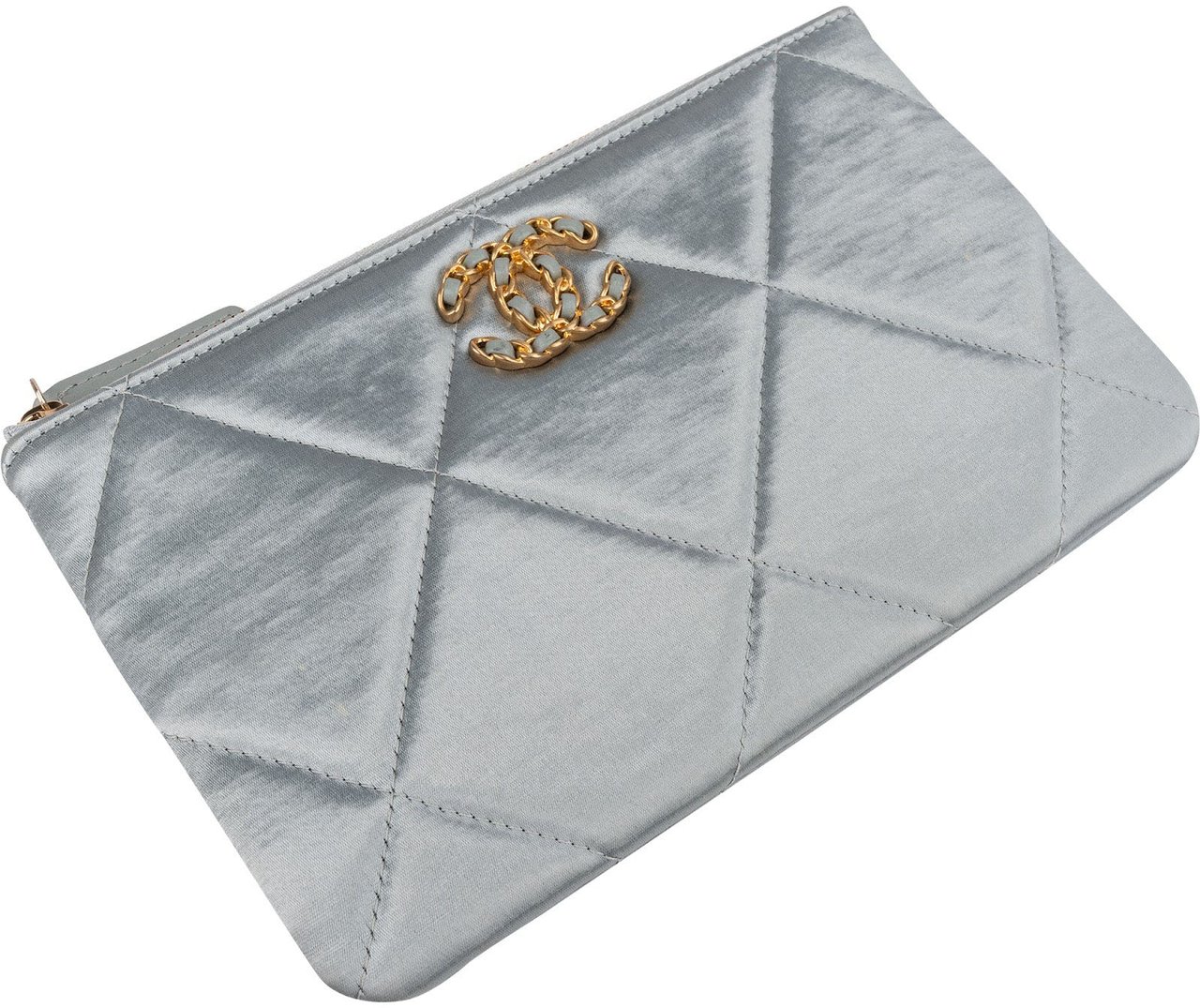 Chanel 19 Quilted Satin Chanel Pouch Accessoires Clutch Lichtblauw