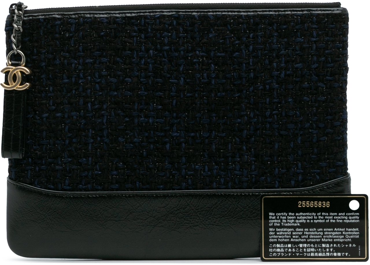 Chanel Medium Tweed and Calfskin Gabrielle O Case Clutch Blauw