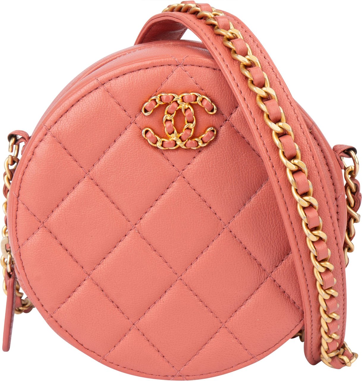 Chanel Chanel 19 Quilted Lambskin Round Crossbody Bag Roze