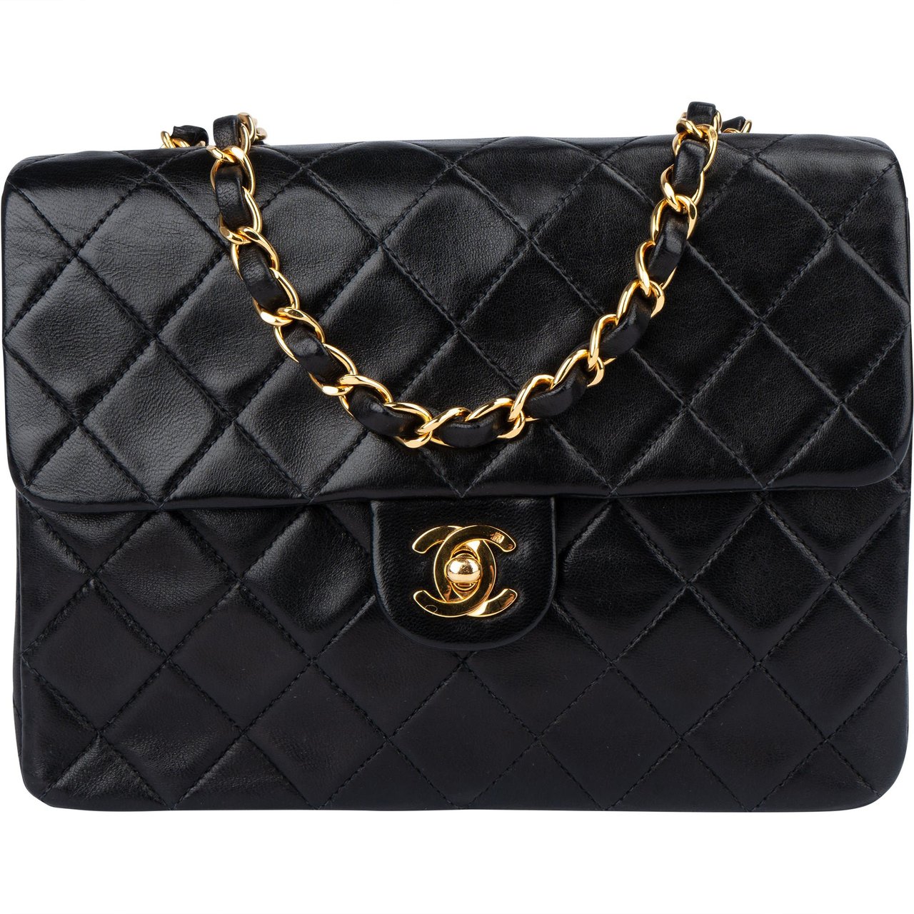 Chanel Chanel Quilted Lambskin 24K Gold Single Flap Crossbody Bag Zwart