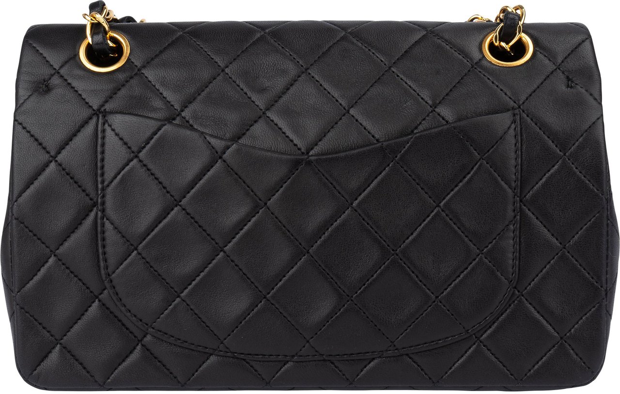 Chanel Chanel Quilted Lambskin 24K Gold Small Double Flap Crossbody Bag Zwart