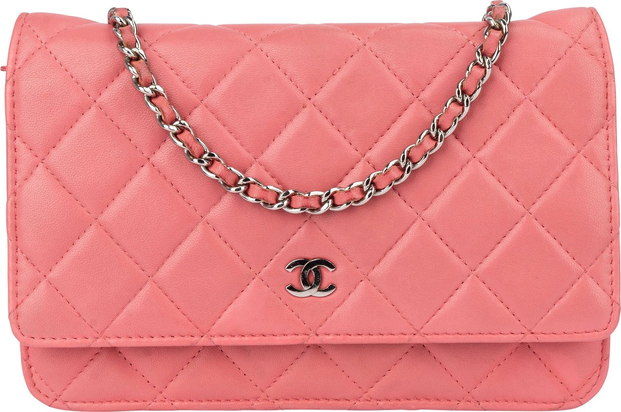Chanel Chanel Quilted Lambskin Palladium Wallet On Chain Crossbody Bag Roze