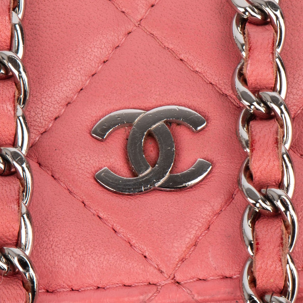 Chanel Chanel Quilted Lambskin Palladium Wallet On Chain Crossbody Bag Roze