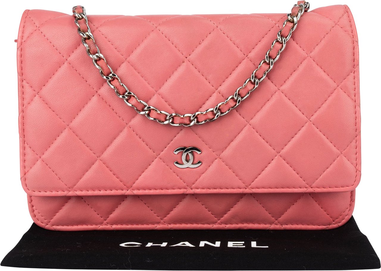 Chanel Chanel Quilted Lambskin Palladium Wallet On Chain Crossbody Bag Rood
