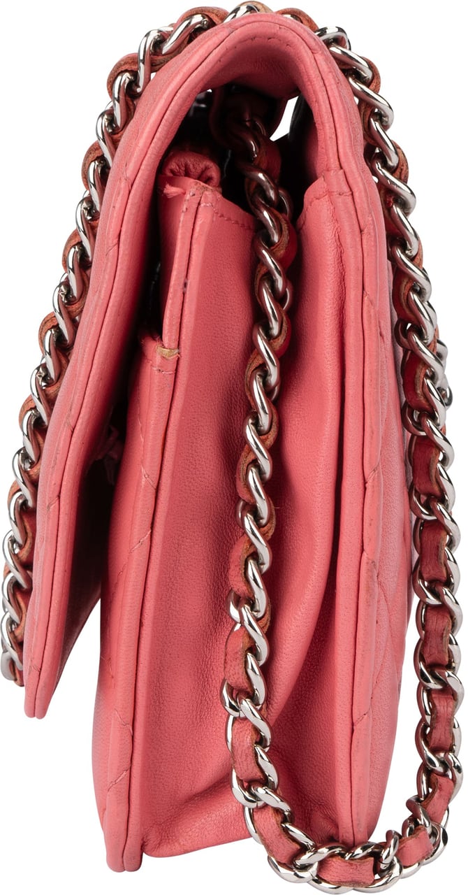 Chanel Chanel Quilted Lambskin Palladium Wallet On Chain Crossbody Bag Rood