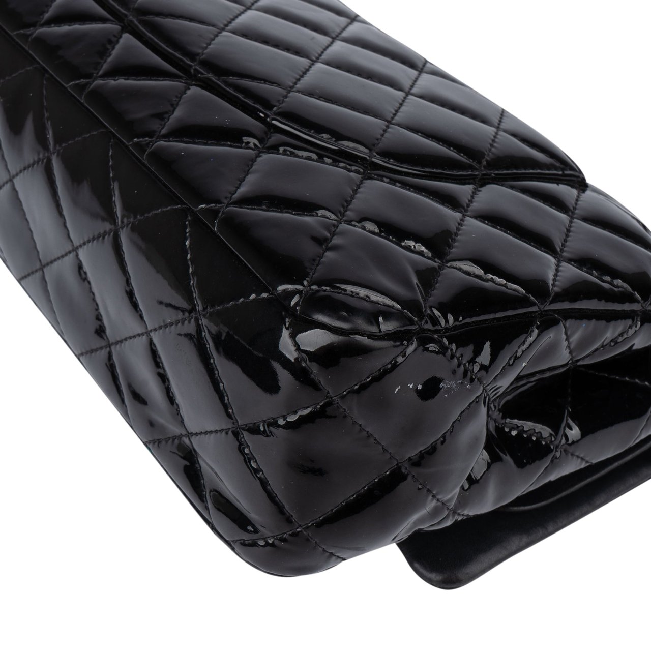 Chanel Chanel Quilted Patent Leather Palladium Medium Double Flap Crossbody Bag Zwart