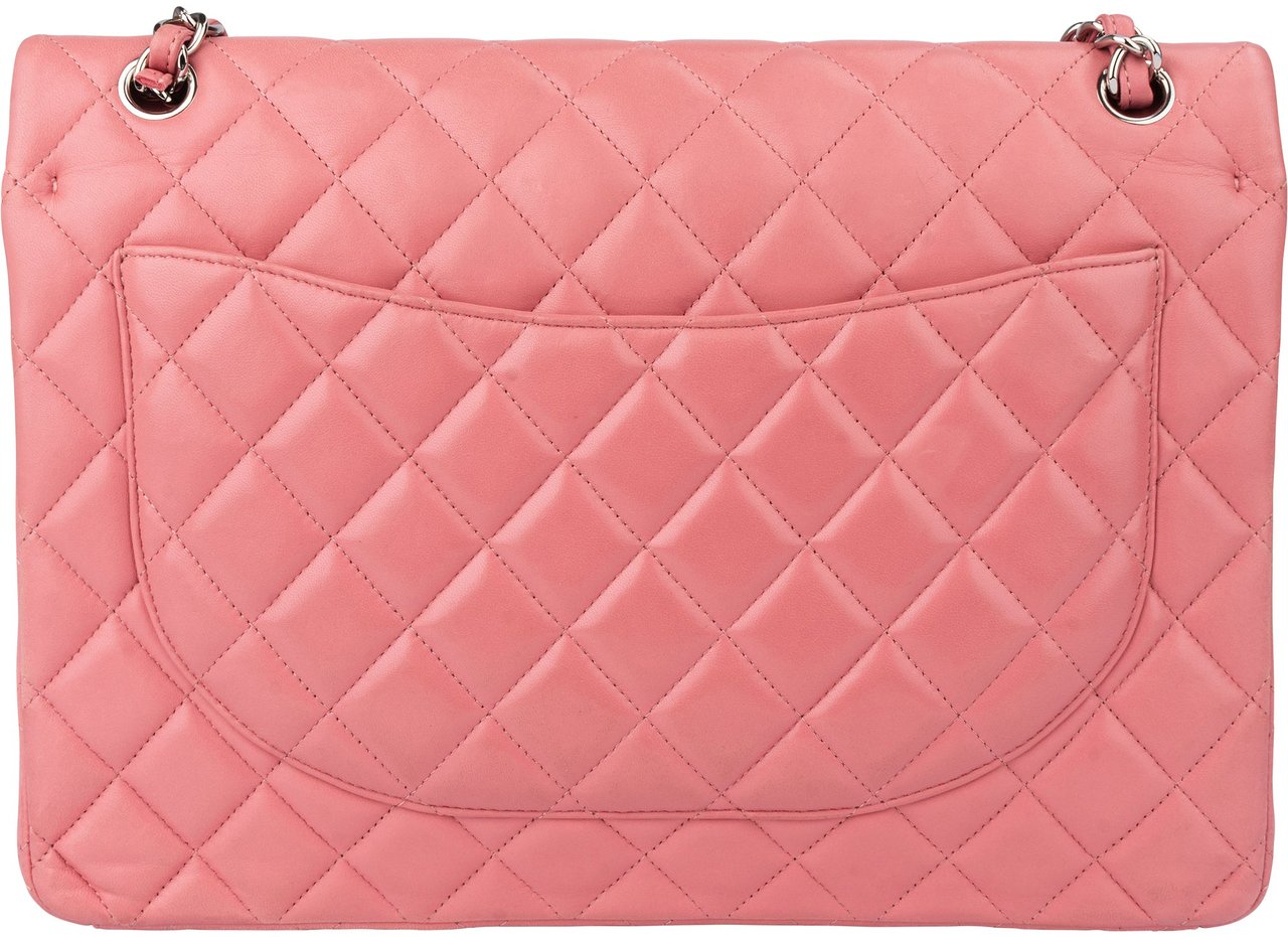 Chanel Chanel Quilted Lambskin Palladium Maxi Double Flap Crossbody Bag Roze