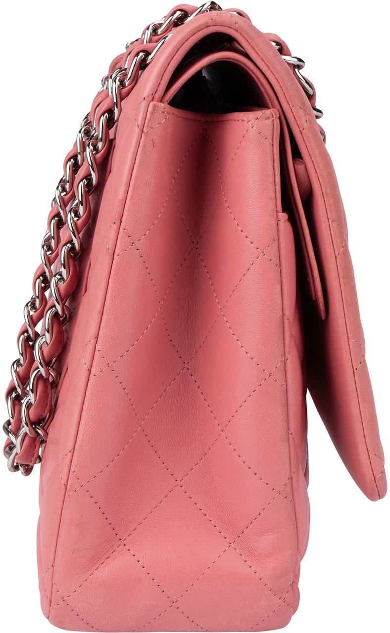 Chanel Chanel Quilted Lambskin Palladium Maxi Double Flap Crossbody Bag Rood