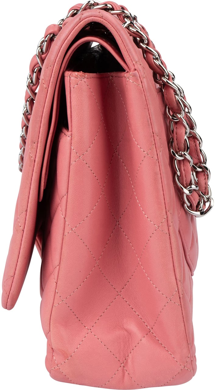 Chanel Chanel Quilted Lambskin Palladium Maxi Double Flap Crossbody Bag Rood