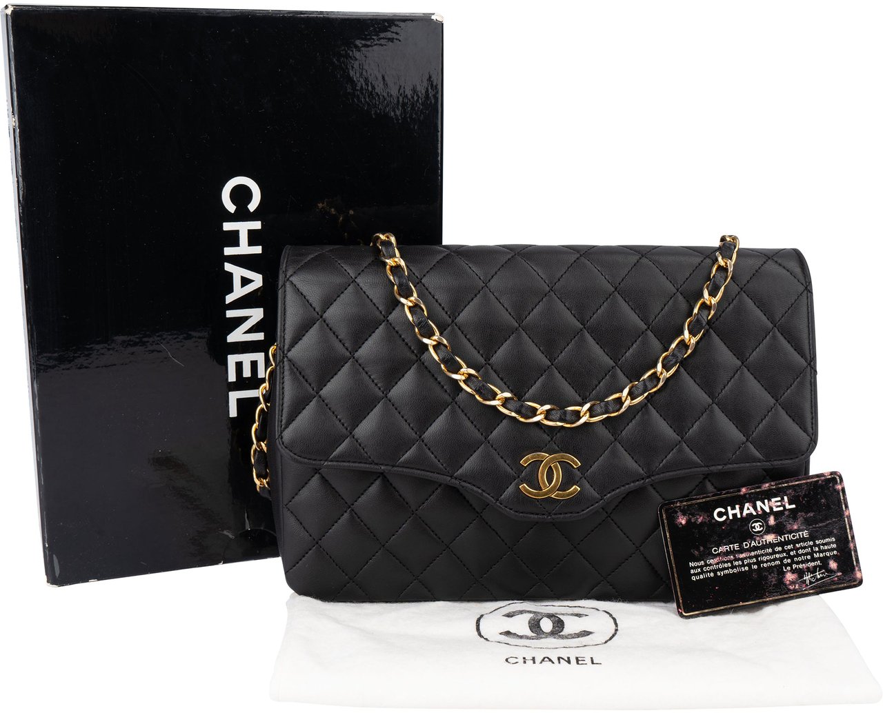 Chanel Chanel Quilted Lambskin Single Flap Shoulder Bag Zwart