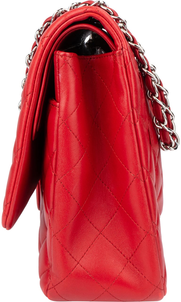 Chanel Chanel Quilted Lambskin Palladium Maxi Double Flap Crossbody Bag Rood