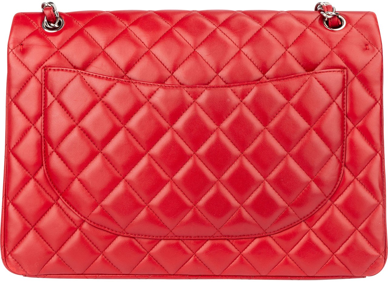 Chanel Chanel Quilted Lambskin Palladium Maxi Double Flap Crossbody Bag Rood