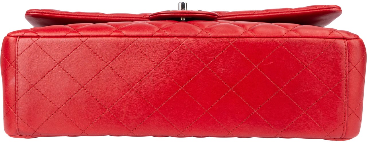 Chanel Chanel Quilted Lambskin Palladium Maxi Double Flap Crossbody Bag Rood