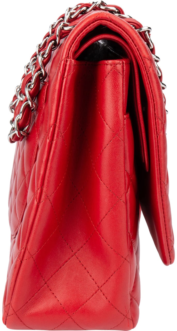 Chanel Chanel Quilted Lambskin Palladium Maxi Double Flap Crossbody Bag Rood