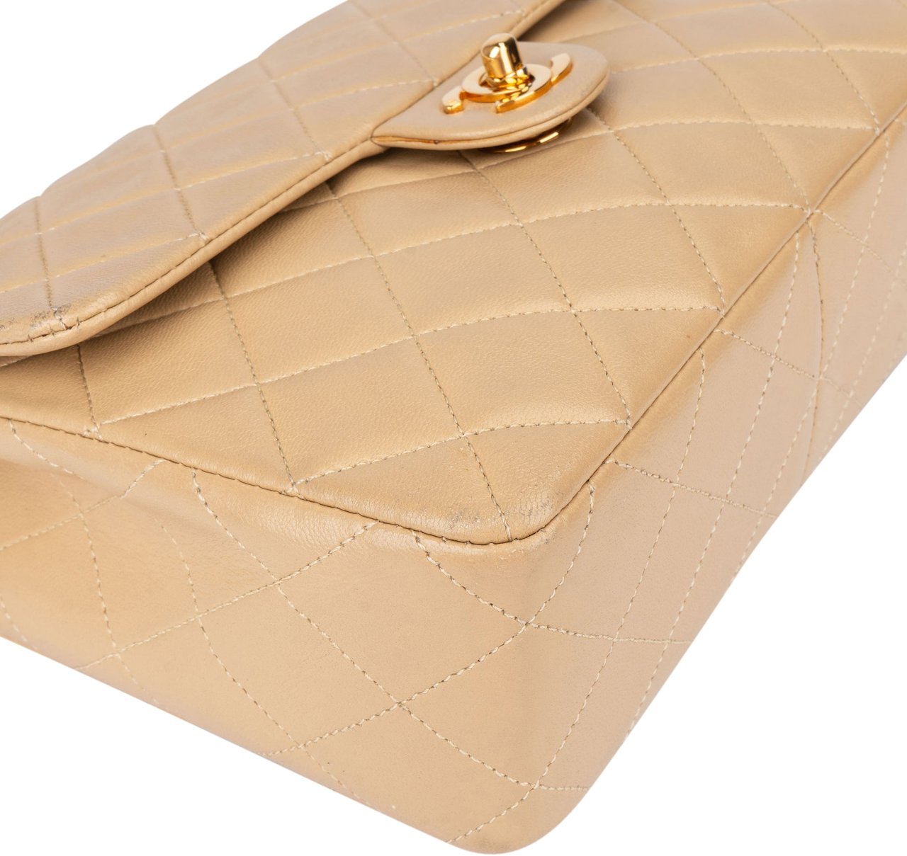 Chanel Chanel Quilted Lambskin 24K Gold Single Flap Crossbody Bag Beige