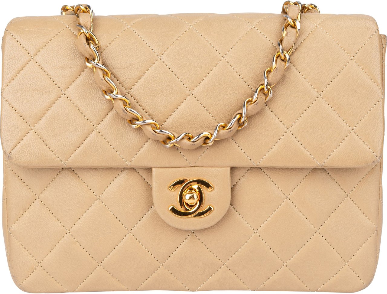 Chanel Chanel Quilted Lambskin 24K Gold Single Flap Crossbody Bag Beige
