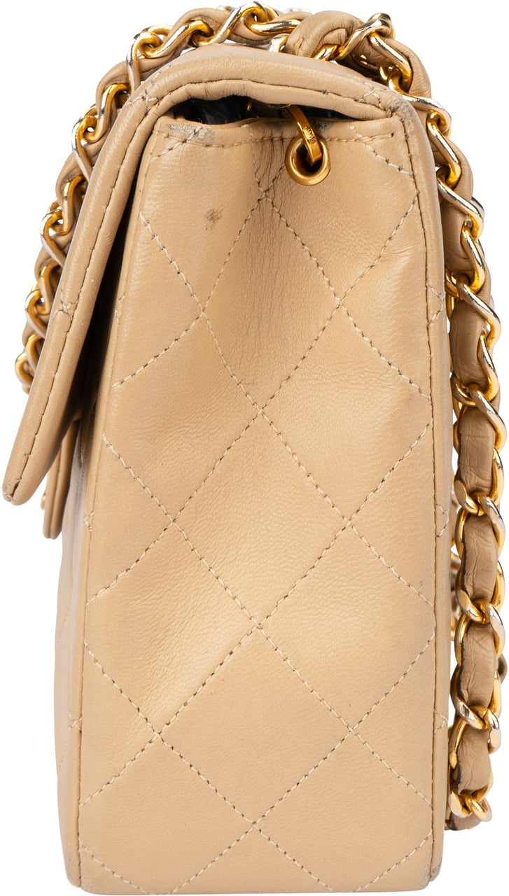 Chanel Chanel Quilted Lambskin 24K Gold Single Flap Crossbody Bag Beige