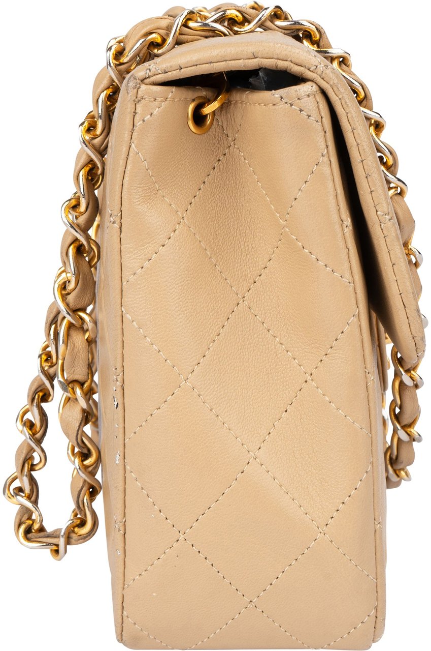 Chanel Chanel Quilted Lambskin 24K Gold Single Flap Crossbody Bag Beige