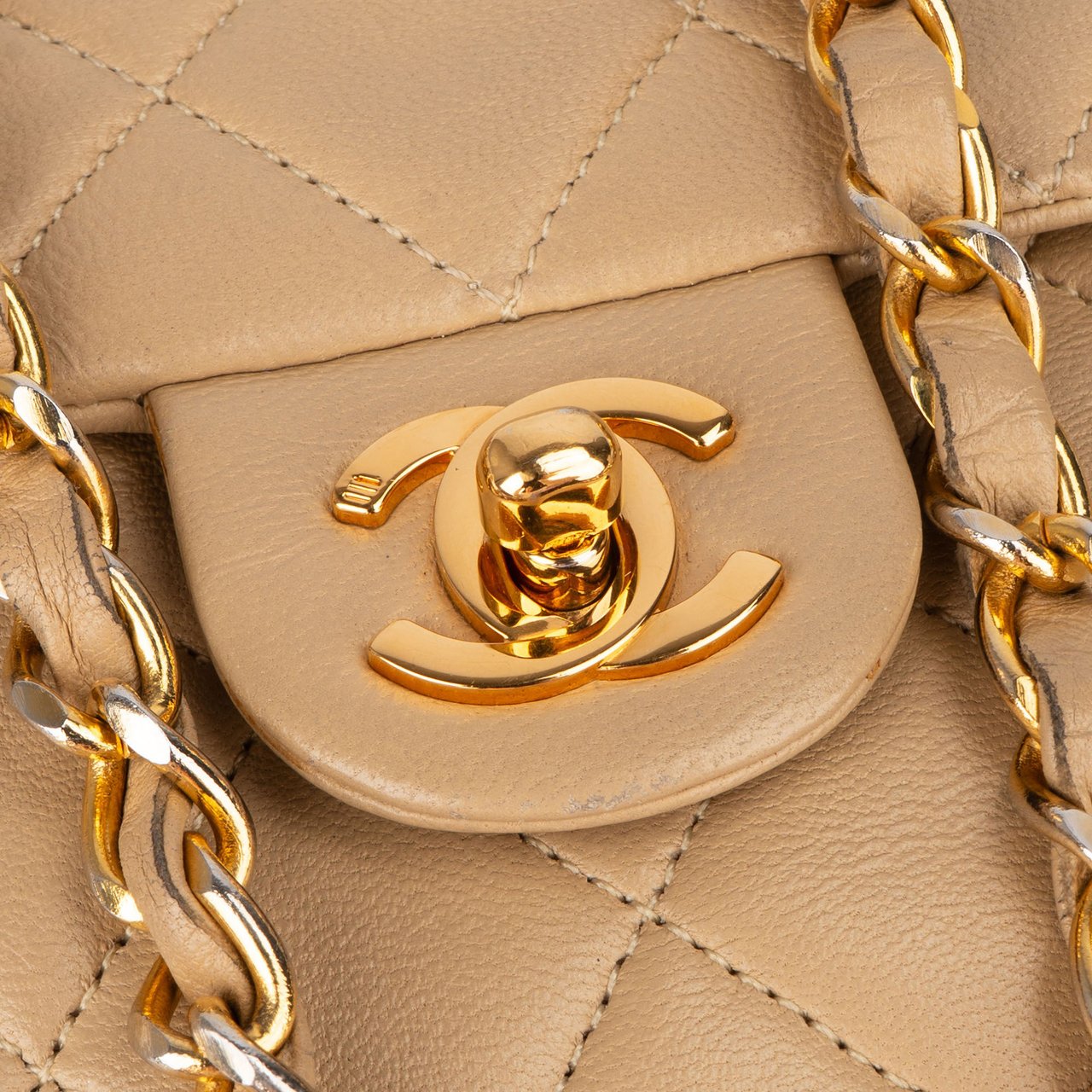 Chanel Chanel Quilted Lambskin 24K Gold Single Flap Crossbody Bag Beige