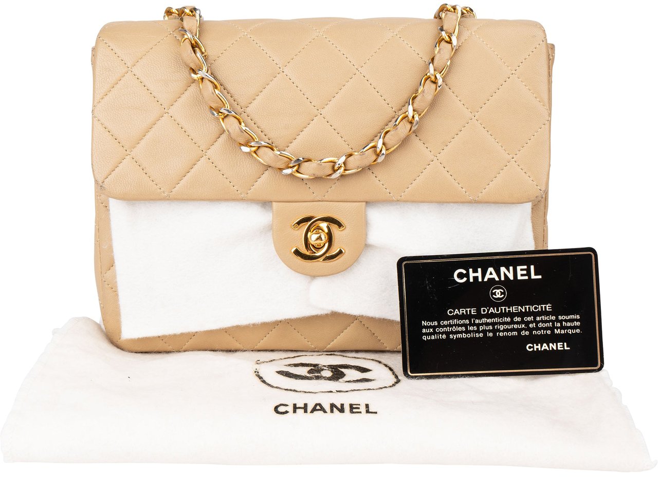 Chanel Chanel Quilted Lambskin 24K Gold Single Flap Crossbody Bag Beige