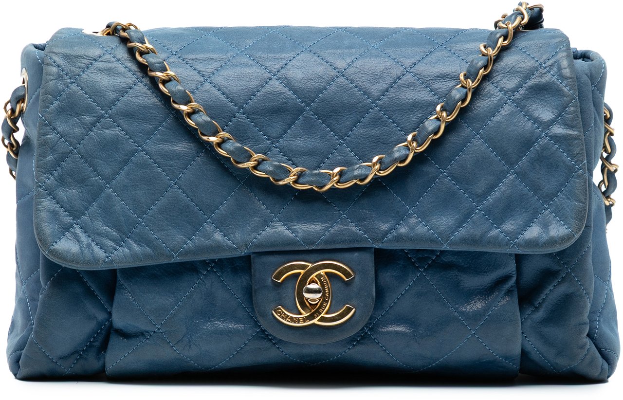 Chanel Large Iridescent Calfskin Chic Quilt Flap Blauw
