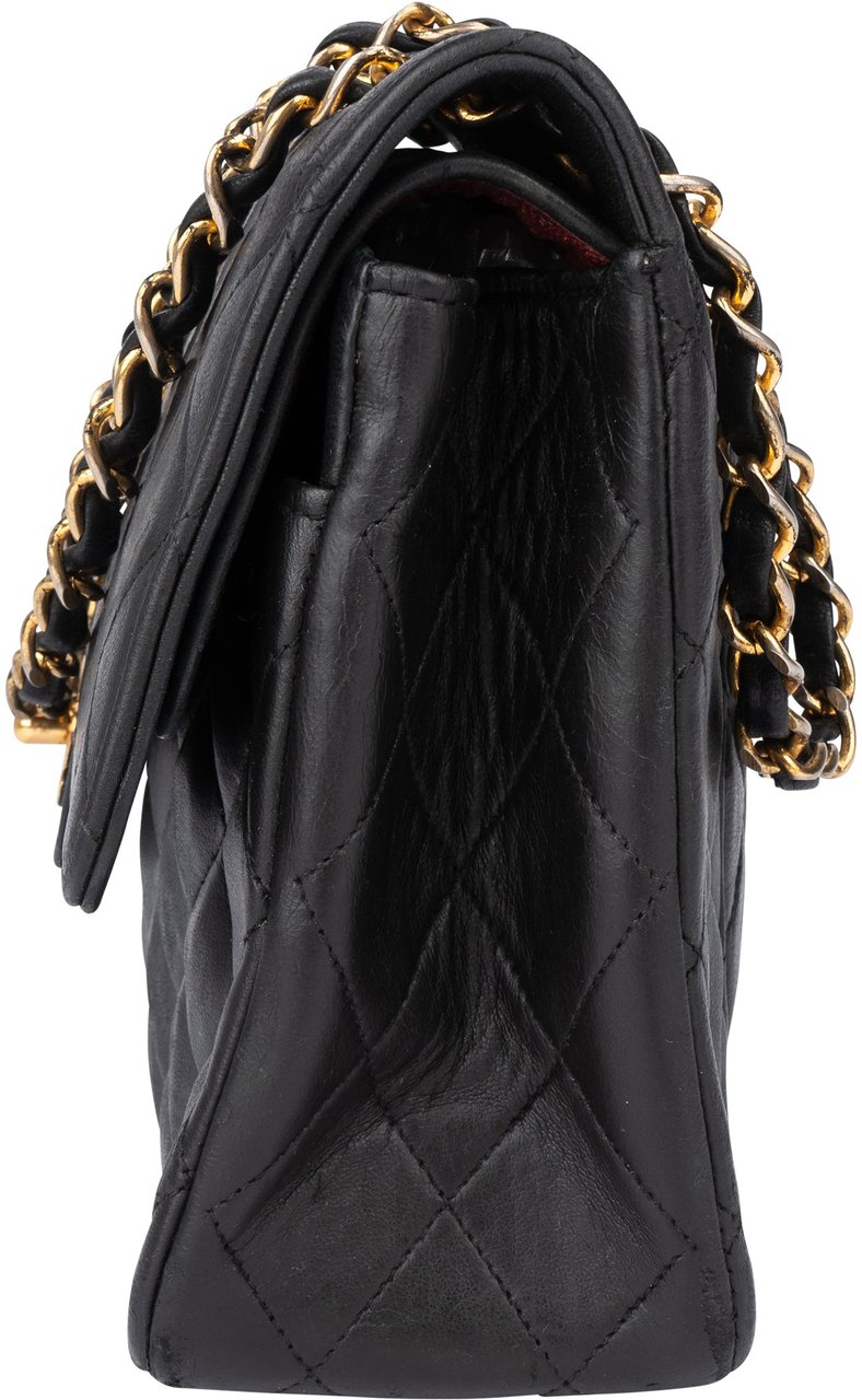 Chanel Chanel Quilted Lambskin 24K Gold Medium Double Flap Crossbody Bag Zwart