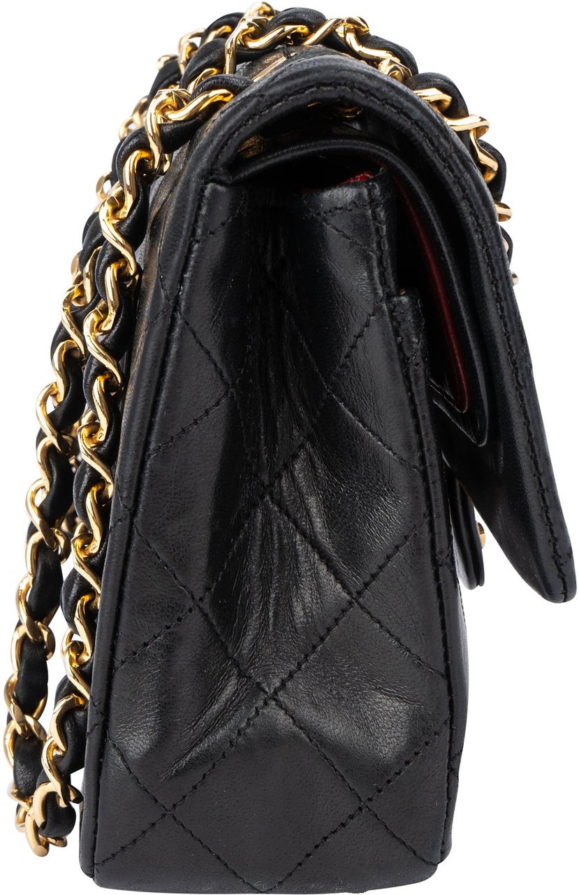 Chanel Chanel Quilted Lambskin 24K Gold Small Double Flap Crossbody Bag Zwart